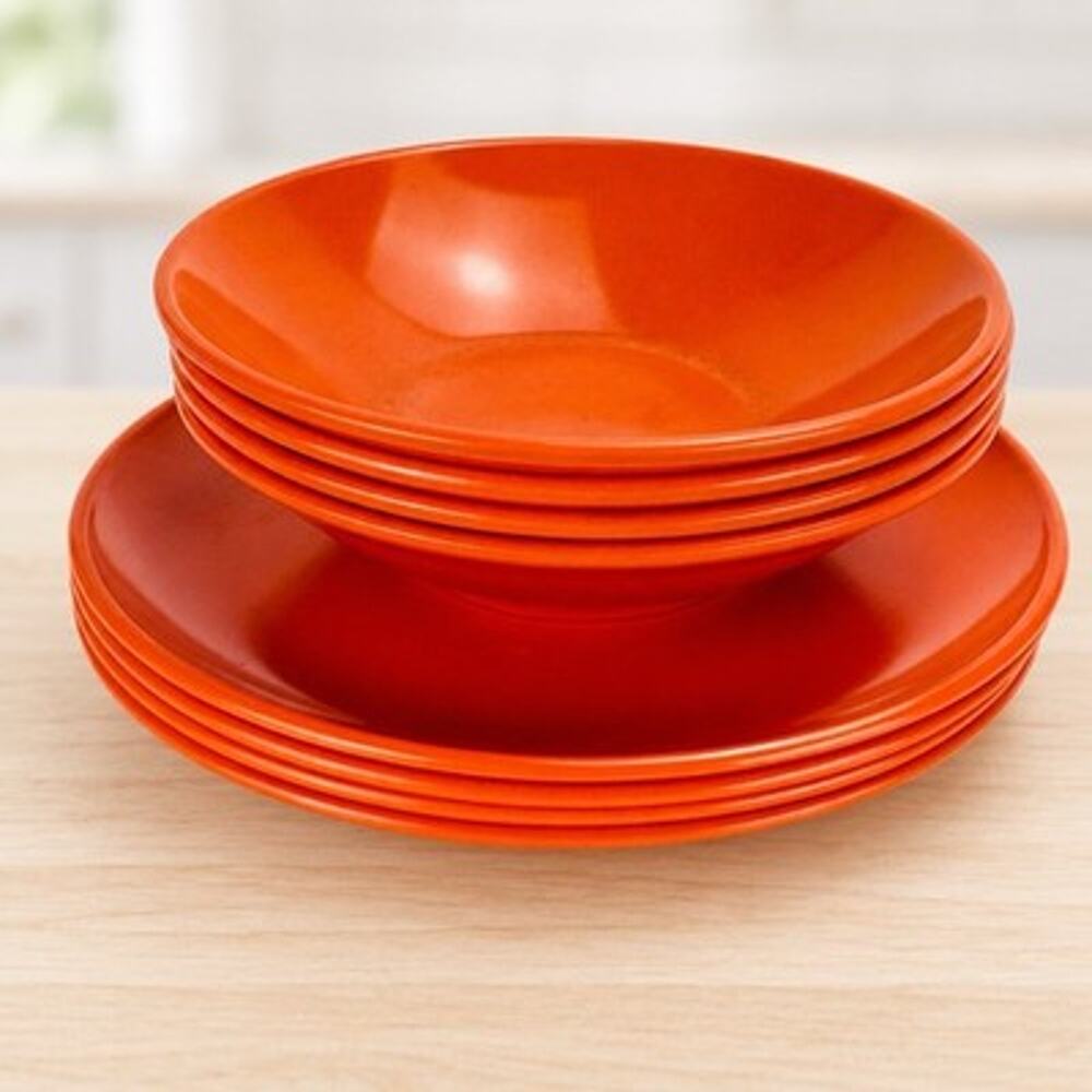 Orange Dish Set 8 Pieces 4 Small Plates 6” & 4 Bowls 4.75”